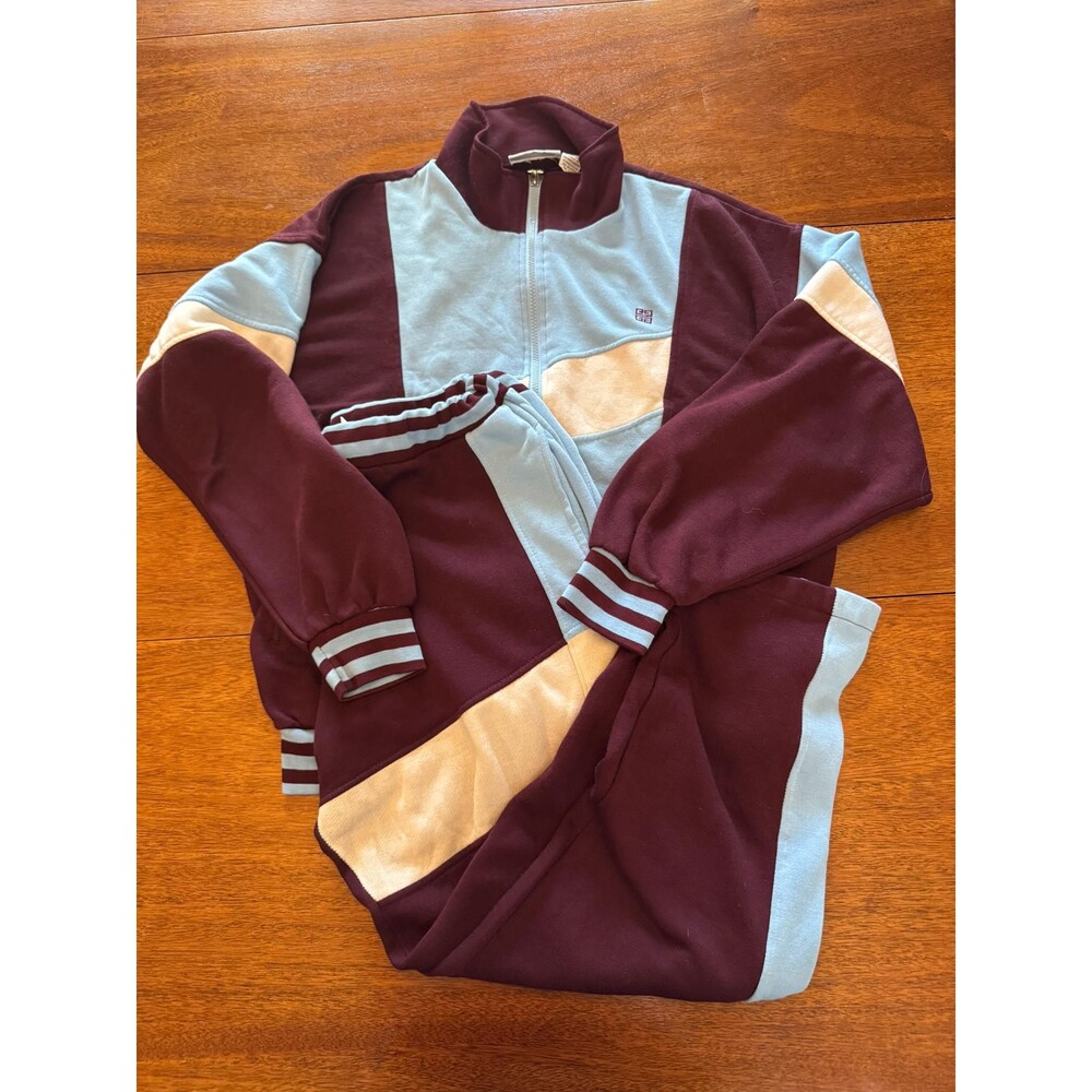 Vintage Givenchy Tracksuit Set: Burgundy, Powder Blue Color Block Medium